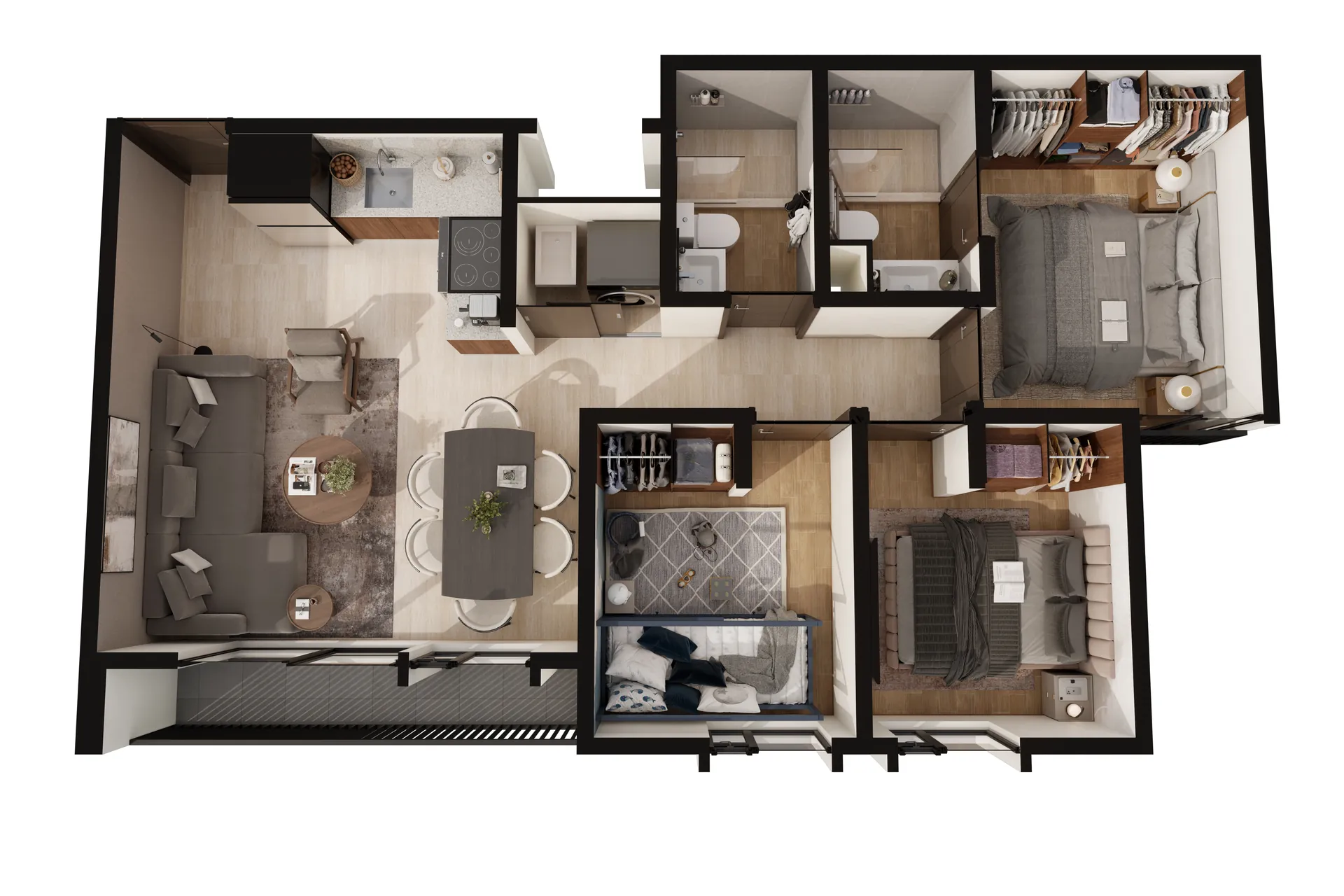 Tipología A - planta de apartamento de 3 habitaciones