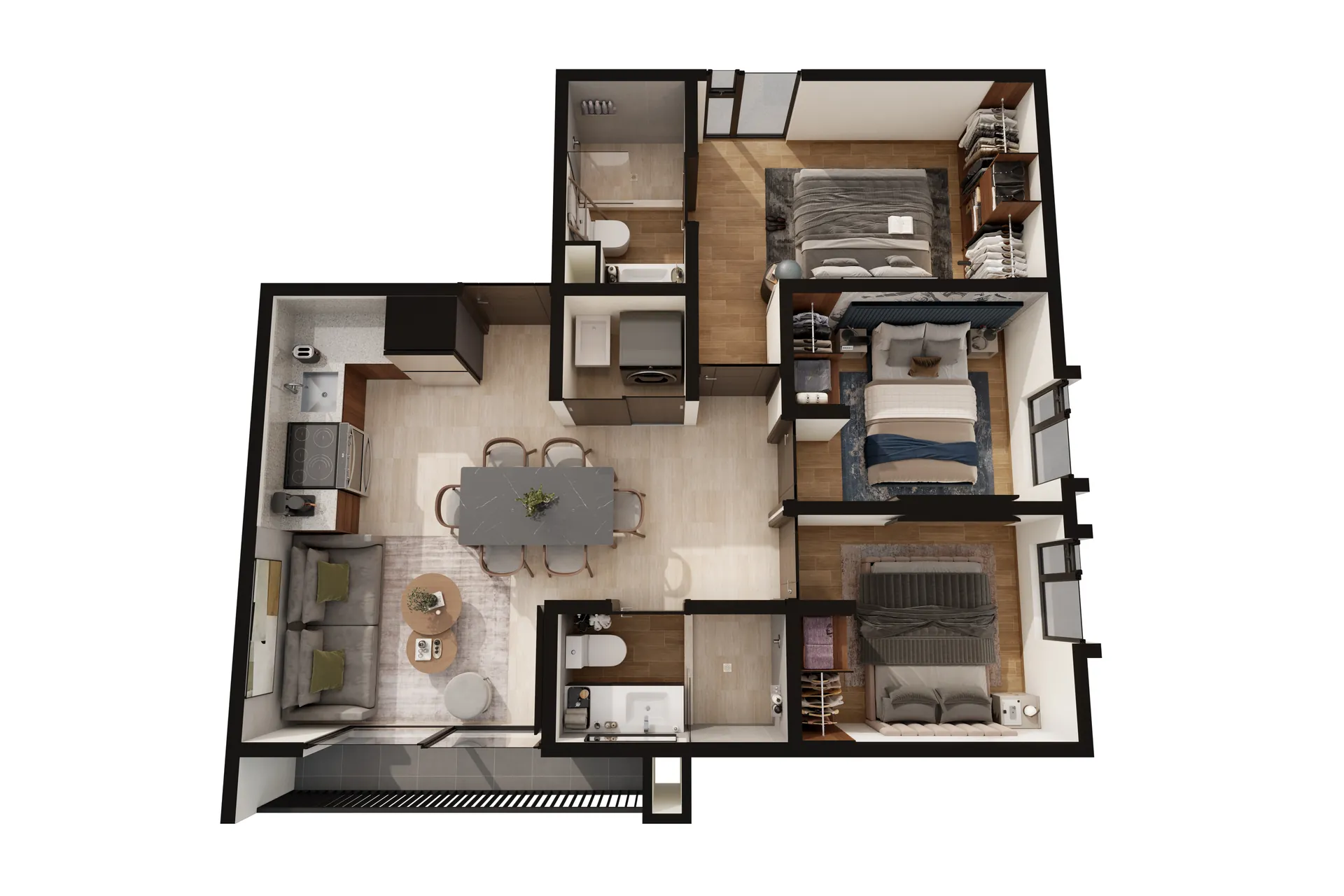 Tipología B - planta de apartamento de 3 habitaciones